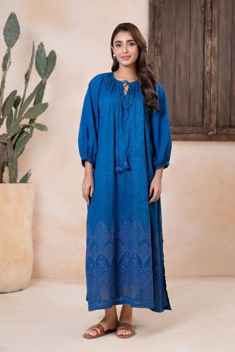 1 Pcs Royal Blue Dobby Lawn Embroidered Tunic Mb-Ea2447Rb