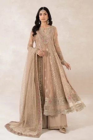 Luxury Formal Beige Embroidered Bomber Chiffon Outfit MBPF-PF2401BG