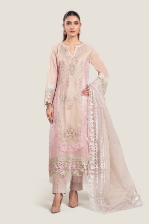 Luxury Pret Beige/Pink Cotton Masoori Yarn Dyed Suit Mbdw-Ea2421Bp