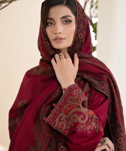 Luxury Pret Deep Red Dobby Linen Embroidered Suit Mbdw-Aw24100Dr 12 Dww24100Maroonc Imanistudio.com