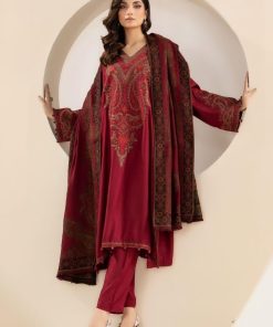 Luxury Pret Deep Red Dobby Linen Embroidered Suit Mbdw-Aw24100Dr 10 Luxury Pret Deep Red Dobby Linen Embroidered Suit Mbdw-Aw24100Dr