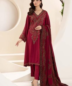 Luxury Pret Deep Red Dobby Linen Embroidered Suit MBDW-AW24100DR