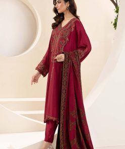 Luxury Pret Deep Red Dobby Linen Embroidered Suit Mbdw-Aw24100Dr 9 Dww24100Maroong Imanistudio.com