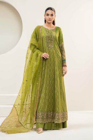 Luxury Pret Green Olive Linen Embroidered Suit Mbdw-Aw24101Gn