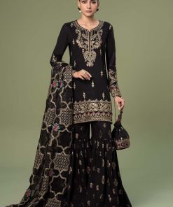 Luxury Pret Black Linen Embroidered Suit MBSF-AW24105BB