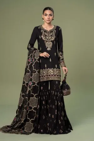 Luxury Pret Black Linen Embroidered Suit MBSF-AW24105BB