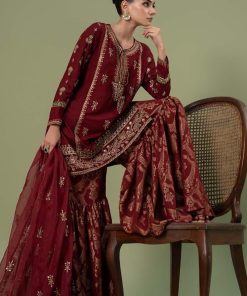 Luxury Formal Maroon Linen Embroidered Suit Mbsf-Aw2425Mn 9 Dww2425Redb Imanistudio.com