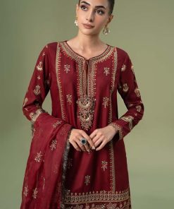 Luxury Formal Maroon Linen Embroidered Suit Mbsf-Aw2425Mn 10 Dww2425Redc Imanistudio.com