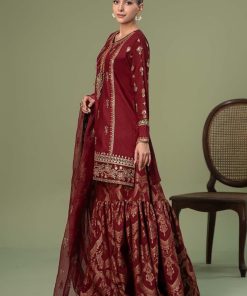 Luxury Formal Maroon Linen Embroidered Suit Mbsf-Aw2425Mn 8 Dww2425Redf Imanistudio.com