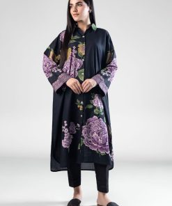 1 Pcs Black Printed Slub Khaddar Shirt MB-WS2446BK