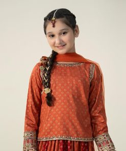 Mariab Rustic Orange Printed Linen Skirt Suit Mbkd-Aw2420Ro 12 Mkd W2420Orange Imanistudio.com