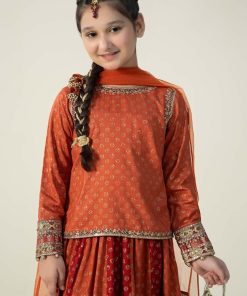 Mariab Rustic Orange Printed Linen Skirt Suit Mbkd-Aw2420Ro 13 Mkd W2420Orangeb Imanistudio.com