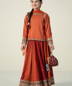 Mariab Rustic Orange Printed Linen Skirt Suit Mbkd-Aw2420Ro 11 Mkd W2420Orangee Imanistudio.com