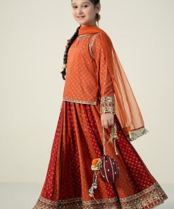Mariab Rustic Orange Printed Linen Skirt Suit Mbkd-Aw2420Ro 10 Mkd W2420Orangeg Imanistudio.com