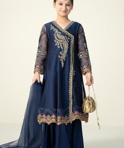 MariaB Dark Blue Embroidered Paper Cotton Suit MBKD-AW2422DB