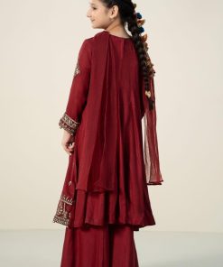 Mariab Deep Red Embroidered Dobby Linen Suit Mbkd-Aw2402Dr 12 Mkdw2402Maroon Imanistudio.com