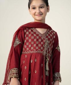 Mariab Deep Red Embroidered Dobby Linen Suit Mbkd-Aw2402Dr 9 Mkdw2402Maroona Imanistudio.com