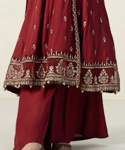 Mariab Deep Red Embroidered Dobby Linen Suit Mbkd-Aw2402Dr 11 Mkdw2402Maroonc Imanistudio.com