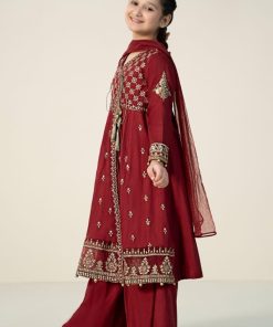 Mariab Deep Red Embroidered Dobby Linen Suit Mbkd-Aw2402Dr 8 Mkdw2402Maroone Imanistudio.com