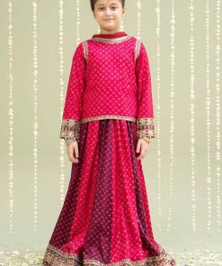 MariaB Pink/Magenta Printed Linen Skirt Suit MBKD-AW2420PM