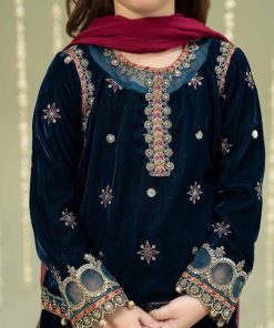 Mariab Teal Blue Embroidered Velvet Skirt Suit Mbks-Aw237Tb 9 Mks W2437Tealc Imanistudio.com