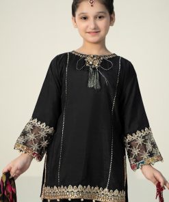 Mariab Kids Black Embroidered Raw Silk Suit Mbks-W2431Br 7 Mksw2431Black.jpgb Imanistudio.com