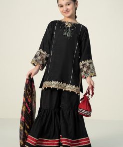 MariaB Kids Black Embroidered Raw Silk Suit MBKS-W2431BR
