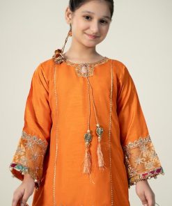 Mariab Kids Orange Embroidered Raw Silk Suit Mbks-W2431Og 11 Mksw2431Orangeb Imanistudio.com