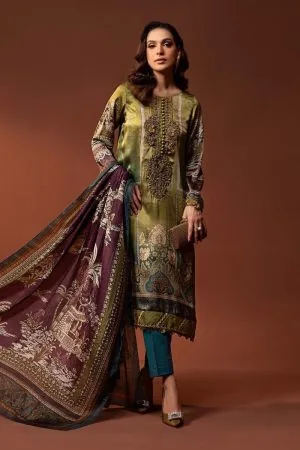 Luxury Formal Green Printed Pure Charmeuse Silk Suit MBSF-PF24003GM