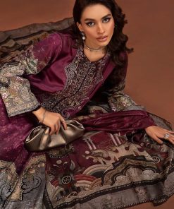 Luxury Formal Plum Printed Pure Charmeuse Silk Suit Mbsf-Pf2404Pm 12 Mps Pf2404B Imanistudio.com