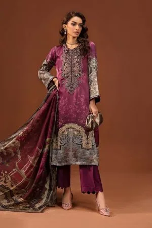 Luxury Formal Plum Printed Pure Charmeuse Silk Suit MBSF-PF2404PM