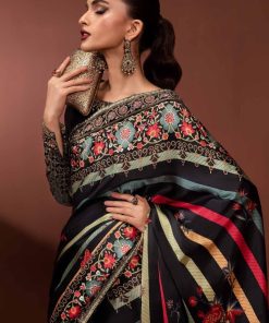 Luxury Formal Black Printed Pure Charmeuse Silk Saree Mbsf-Pf2406Bs 12 Mps Pf2406C Imanistudio.com