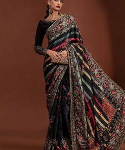 Luxury Formal Black Printed Pure Charmeuse Silk Saree MBSF-PF2406BS