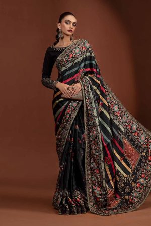 Luxury Formal Black Printed Pure Charmeuse Silk Saree MBSF-PF2406BS