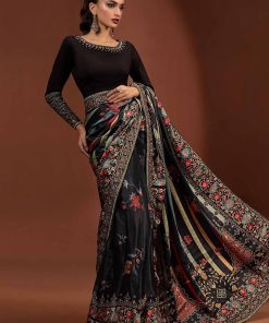 Luxury Formal Black Printed Pure Charmeuse Silk Saree Mbsf-Pf2406Bs 10 Mps Pf2406F Imanistudio.com