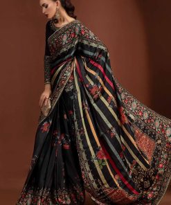 Luxury Formal Black Printed Pure Charmeuse Silk Saree Mbsf-Pf2406Bs 9 Mps Pf2406G Imanistudio.com