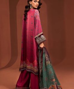 Luxury Formal Pink/Maroon Printed Pure Charmeuse Silk Suit Mbsf-Pf2407Pm 14 Mps Pf2407A Imanistudio.com