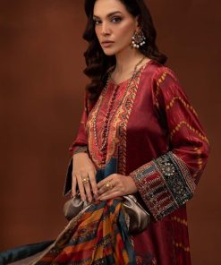 Luxury Formal Maroon Printed Pure Charmeuse Silk Suit Mbsf-Pf2408Mn 16 Mps Pf2408B Imanistudio.com