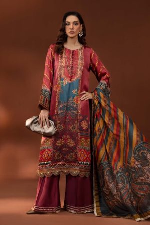 Luxury Formal Maroon Printed Pure Charmeuse Silk Suit MBSF-PF2408MN