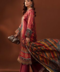 Luxury Formal Maroon Printed Pure Charmeuse Silk Suit Mbsf-Pf2408Mn 11 Mps Pf2408J Imanistudio.com
