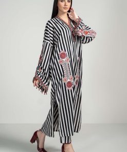2Pcs Luxury Pret Black/White Cotton Lawn Suit Mbdw-Pf2403Bw 6 Pspf2403Striped Imanistudio.com