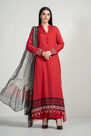 Luxury Pret Red Cotton Lawn Suit Mbdw-Pf2407Rd