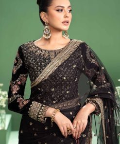 Luxury Formal Black Embroidered Velvet &Amp; Net Saree Mbsf-Aw2411Bk 10 Sf W2411Blacka Imanistudio.com