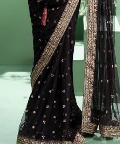 Luxury Formal Black Embroidered Velvet &Amp; Net Saree Mbsf-Aw2411Bk 11 Sf W2411Blackb Imanistudio.com