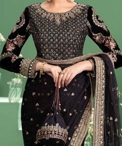 Luxury Formal Black Embroidered Velvet &Amp; Net Saree Mbsf-Aw2411Bk 9 Sf W2411Blackc Imanistudio.com