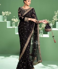 Luxury Formal Black Embroidered Velvet &Amp; Net Saree Mbsf-Aw2411Bk 8 Sf W2411Blackd Imanistudio.com