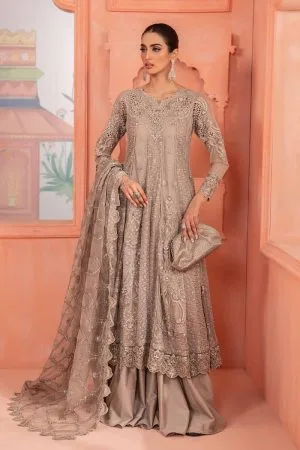 Luxury Formal Taupe Embroidered Net Outfit MBSF-PF2403TG