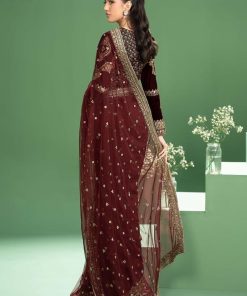Luxury Formal Maroon Embroidered Velvet &Amp; Net Saree Mbsf-Aw2411Mn 14 Sfw240111Maroona Imanistudio.com