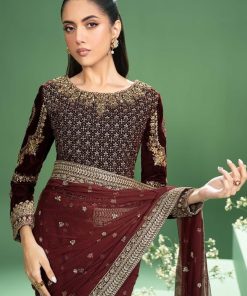 Luxury Formal Maroon Embroidered Velvet &Amp; Net Saree Mbsf-Aw2411Mn 11 Sfw240111Maroonb Imanistudio.com