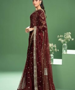 Luxury Formal Maroon Embroidered Velvet &Amp; Net Saree Mbsf-Aw2411Mn 10 Sfw240111Maroong Imanistudio.com